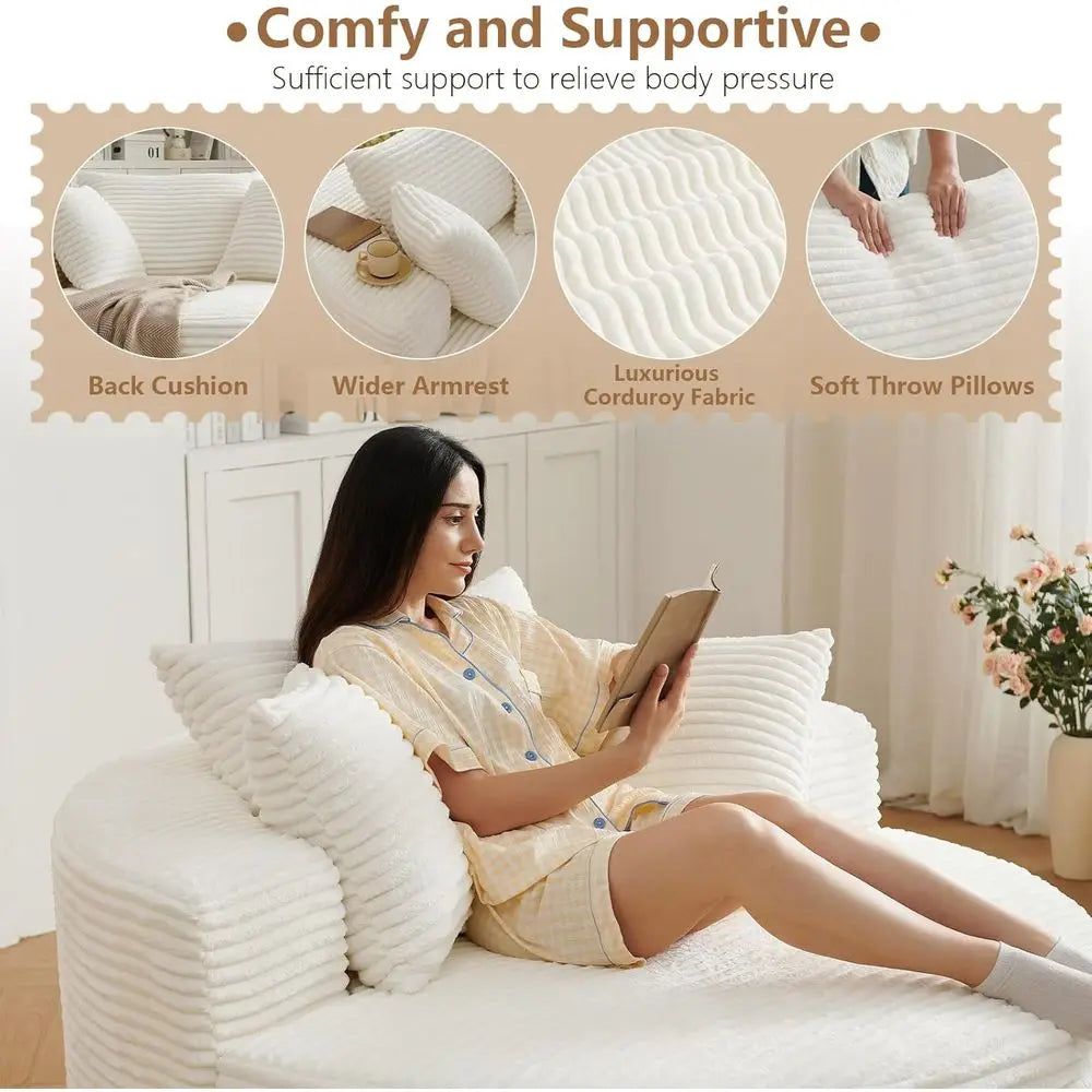 Oversized Round Chair Lounge Chaise Indoor, Upholstered Corduroy Deep Seat Cloud Large Circle Soa Chair, No Assembly Required, l