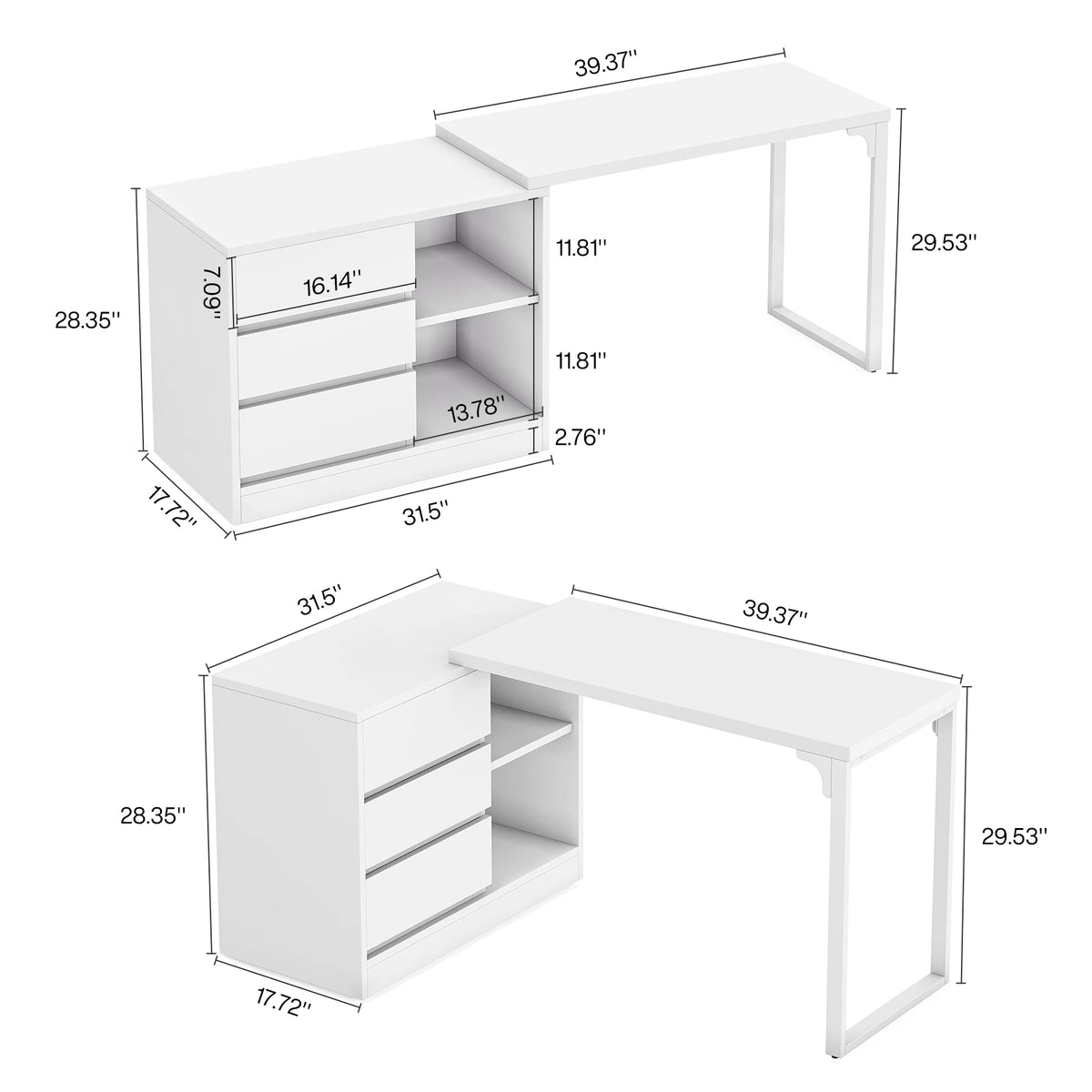 Tribesigns Reversible L Shaped Computer Desk With Drawers And Shelves