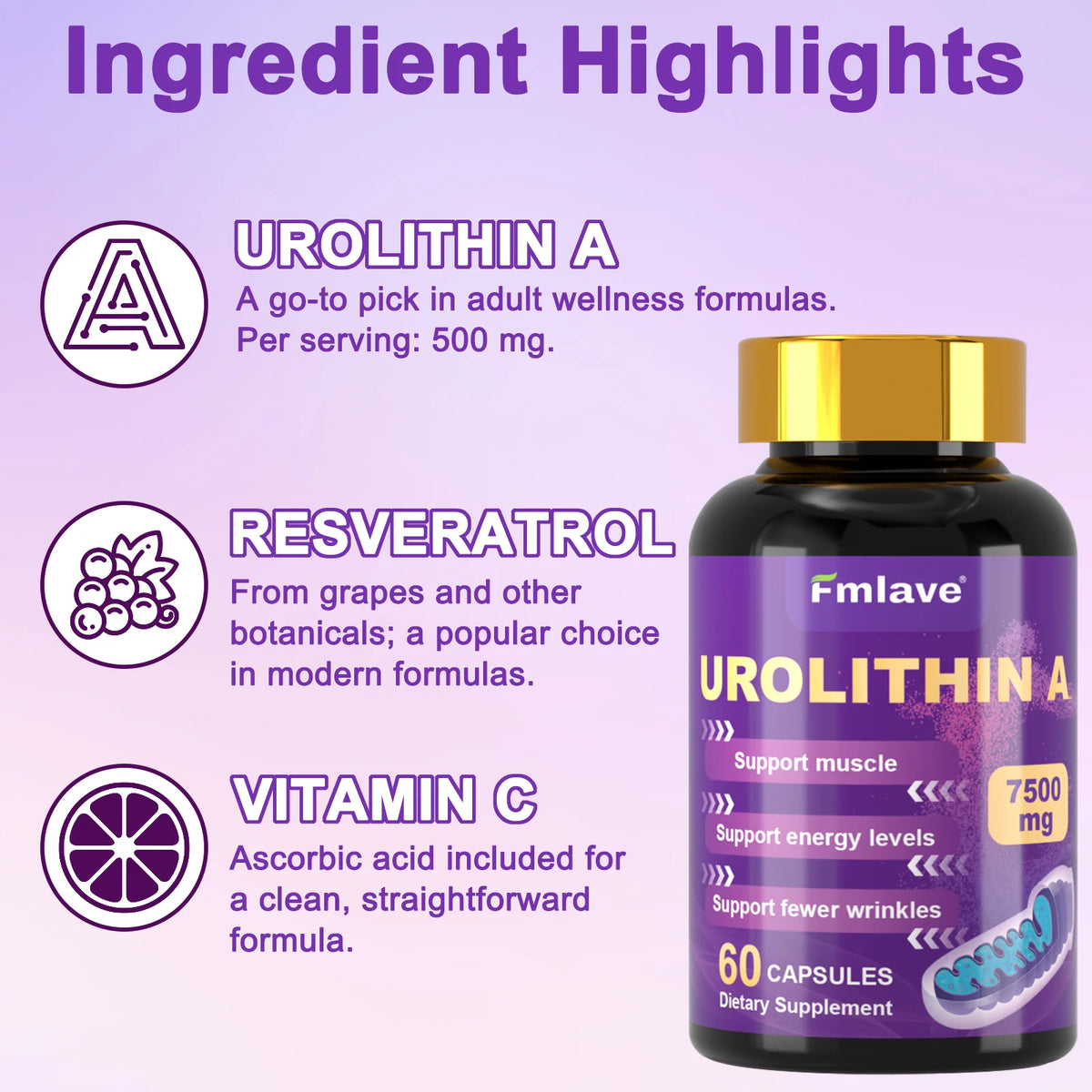 FMLAVE Urolithin A Supplement With Trans Resveratrol And Ubiquinol 12 In 1