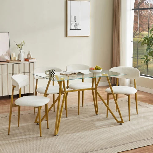 Rectangular Glass Dining Table - 47.3"W Gold Metal Legs, Modern, Seats 1-6, Versatile for Dining Room Office