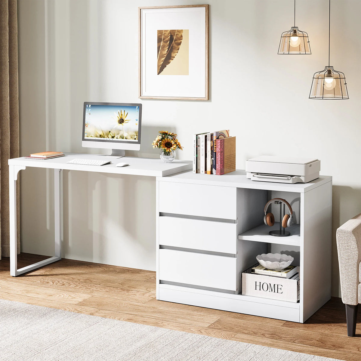 Tribesigns Reversible L Shaped Computer Desk With Drawers And Shelves