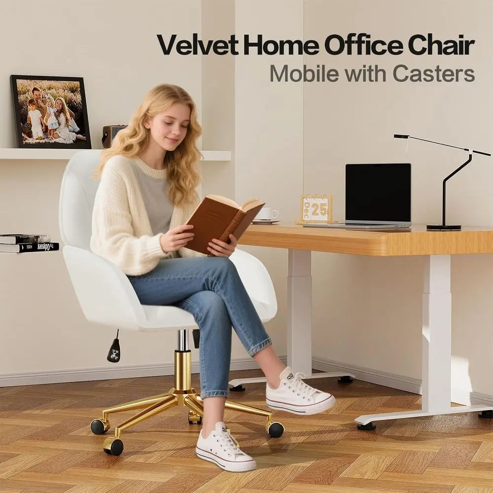 Home Oice Desk Chair Comy with Adjustable Swivel Wheels, ern Velvet Makeup Vanity Chair with Back & Pillow, Ergonomic Oice Chair
