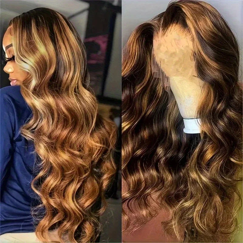 P4/27 Highlight  Brown Body Wave 13x6 Human Hair Wig Honey Blonde Colored 13x4 HD Lace PrePlucked 40 46 Inch Wigs For Women