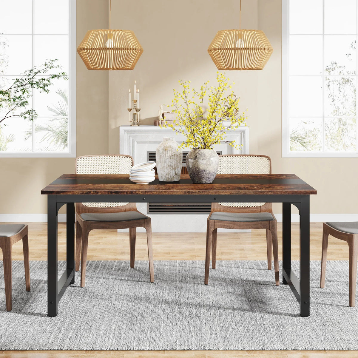 Tribesigns Rectangular Industrial Wood Dining Table For Six To Eight People