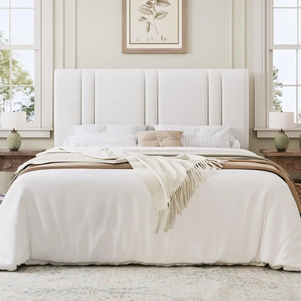 XMSJ Velvet Upholstered Bed Frame With Adjustable Headboard Traditional Style