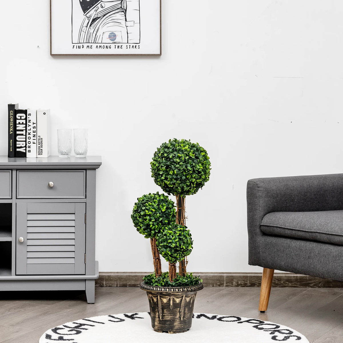 30' ' Artificial Topiary Triple Ball Tree Indoor Outdoor UV Resistant