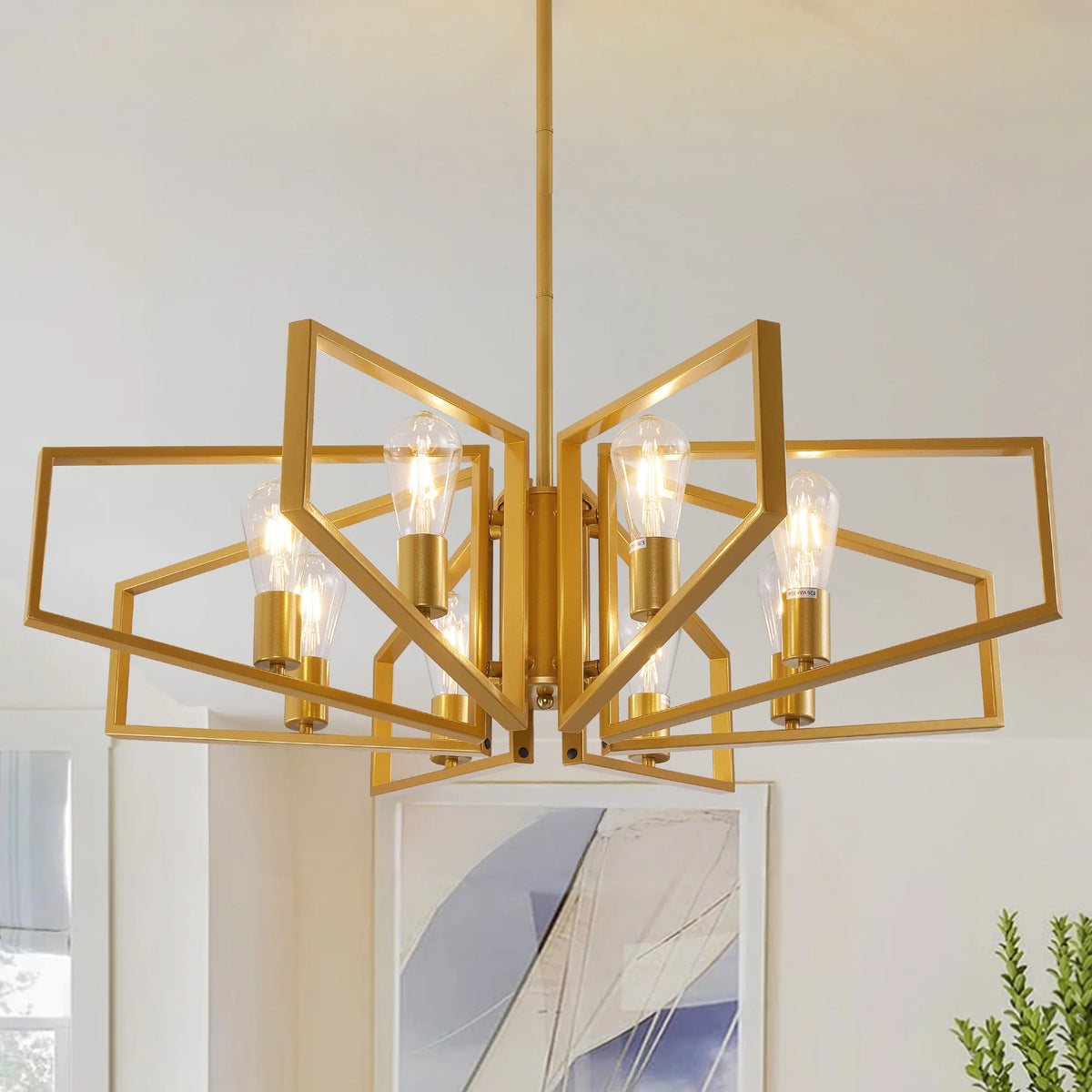 Modern 8-Light Geometric Pendant Chandelier With Adjustable Height