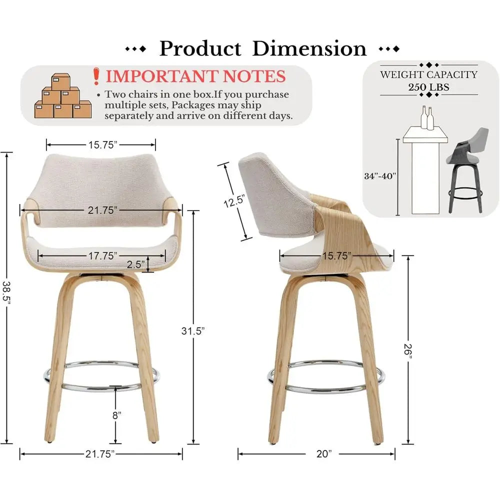 LISM Modern Beige Chenille Barrel Swivel Counter Stools Set