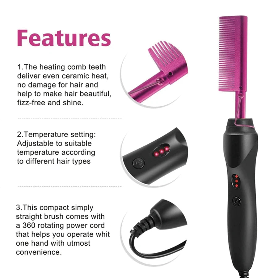 2 in 1 Hot Comb Hair Straightener & Curler for Wigs with Complete Wig Installation & Styling Kit for Beginners