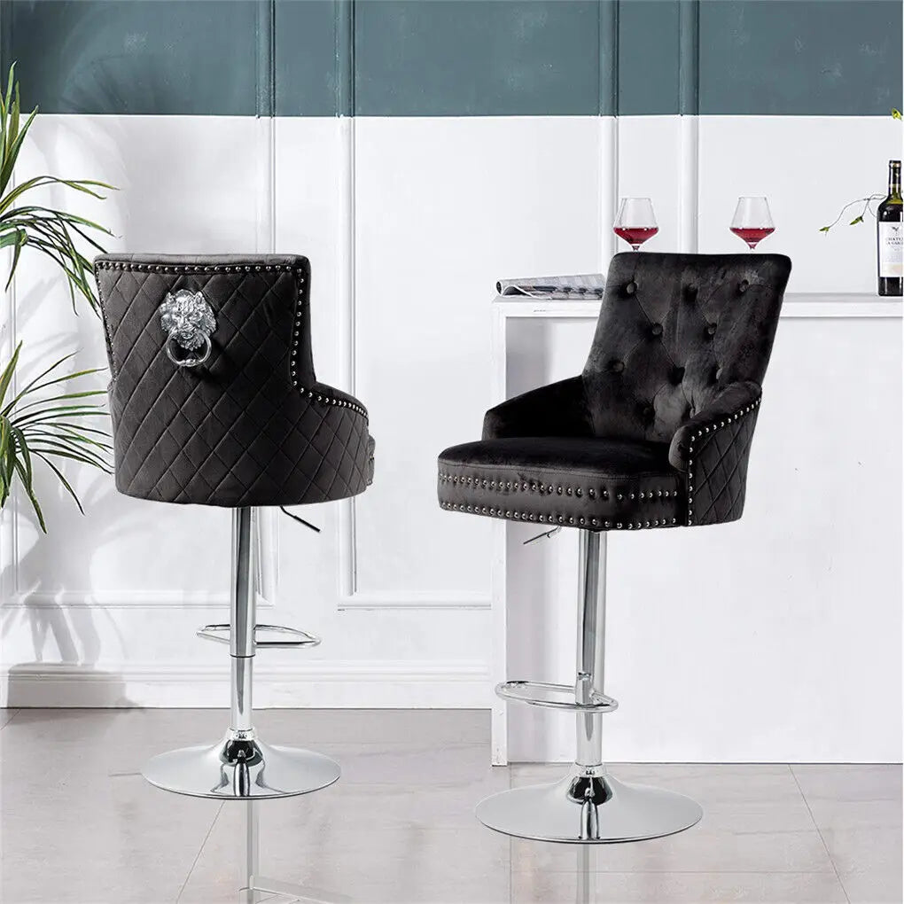 Luxury Velvet Swivel Bar Stools with Lion Knocker Upholstered Bar Dining Chairs for Home Bar Table