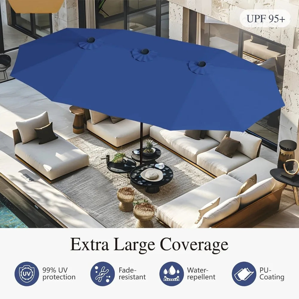 Rectangular Market Patio Umbrella Stainless Steel Frame Heavy Duty Base Included