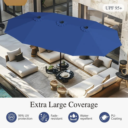 Rectangular Market Patio Umbrella Stainless Steel Frame Heavy Duty Base Included