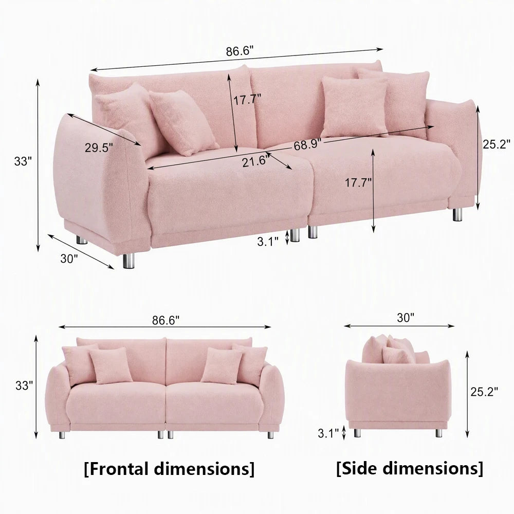 Modern Teddy Fleece Loveseat Sofa With Four Comfortable Throw Pillows