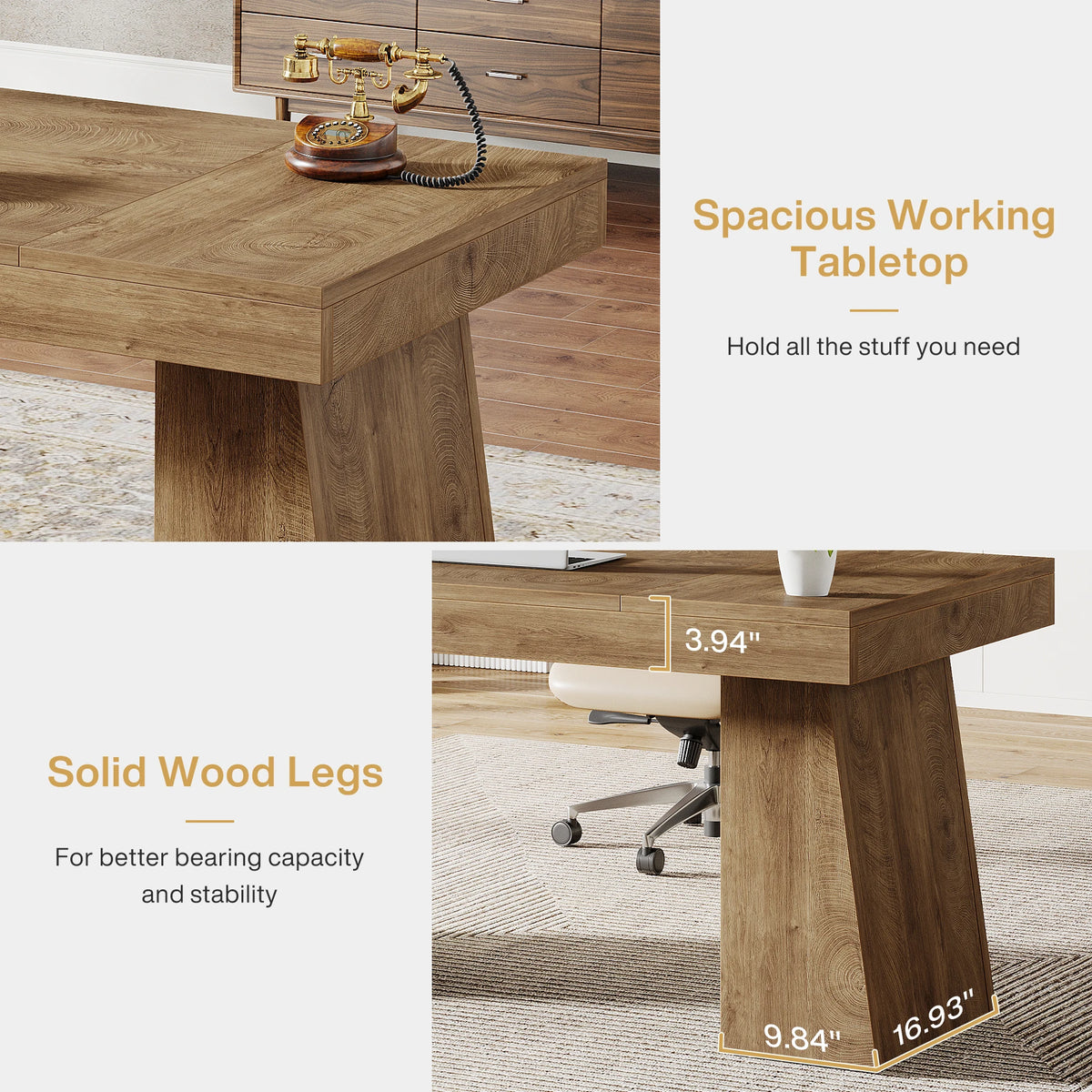 Tribesigns 55-Inch Executive Desk Double Pedestal Modern Wood Office Desk