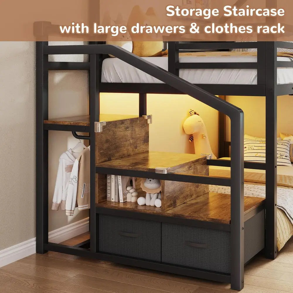 XMSJ Metal Bunk Bed with Two Storage Drawers for Bedroom