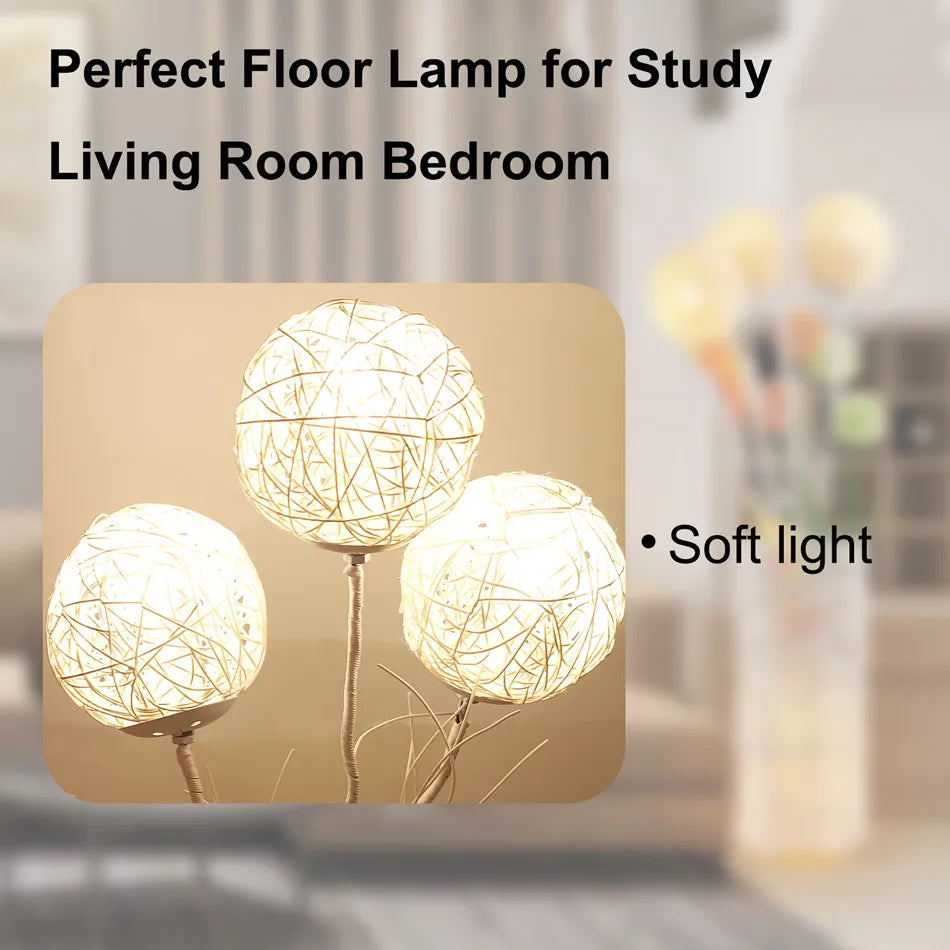 LUVODI Modern Rattan Floor Lamp Tall Standing Decorative Lighting for Living Room Bedroom Home Decor