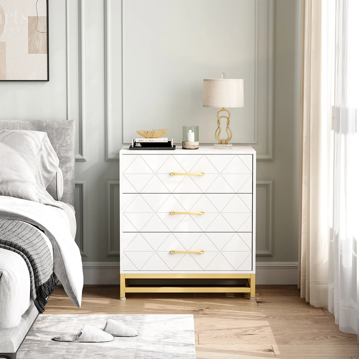 GAOMON Modern Three Drawer Dresser Chest For Bedroom Storage