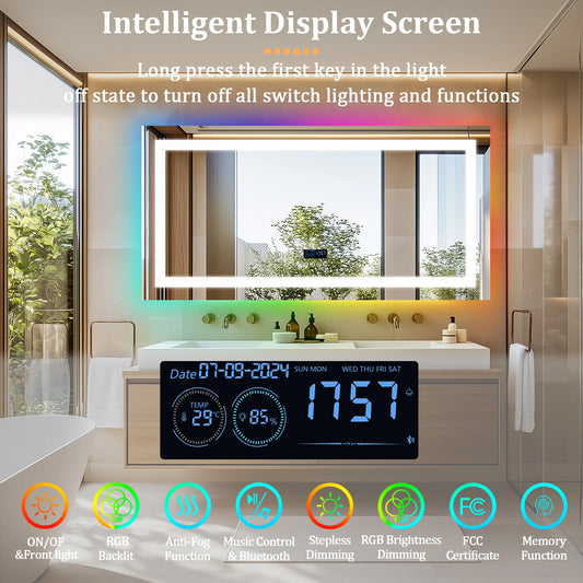 Wisfor LED Bathroom Mirror With Lights Anti Fog RGB Backlight