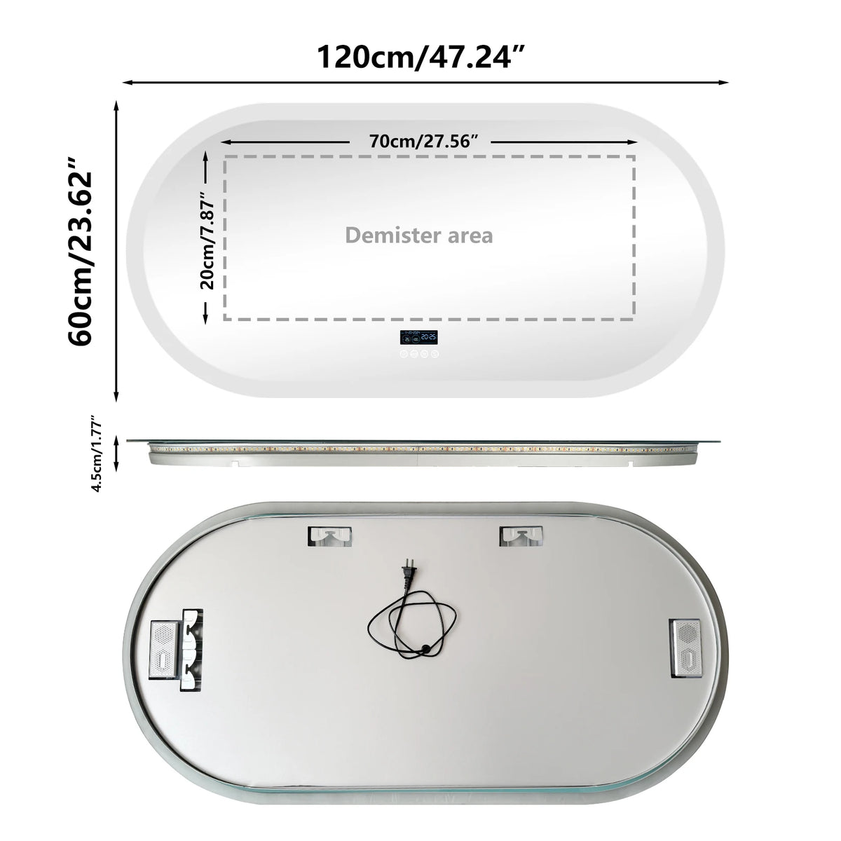 Wisfor Fogless Oval LED Bathroom Mirror With Bluetooth Speaker