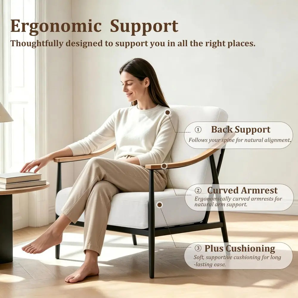 Modern Accent Chair for Living Room Bedroom Mid Century Arm Chair Upholstered Office Accent Chair Comfy Waiting Room Chair with