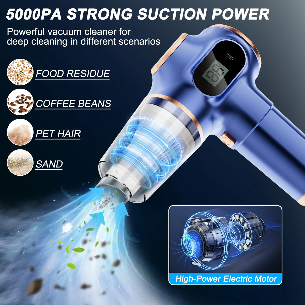 Home Appliance Portable Powerful Handheld Vacuum Cleaner, Long Battery Life Suitable for Cleaning Car and Home Debris