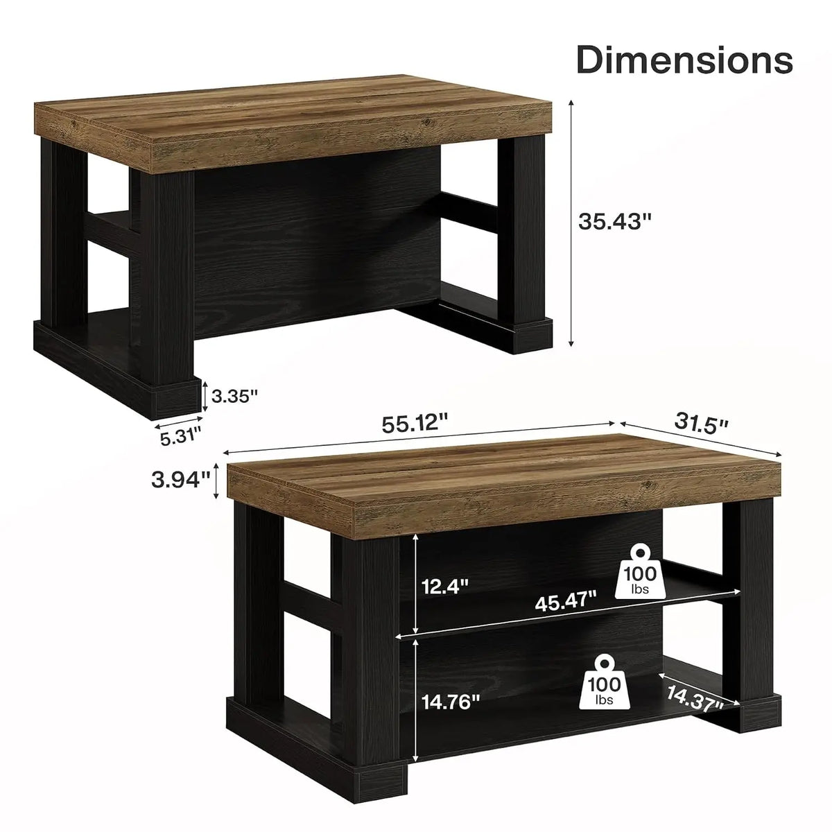 Kitchen Island Table With Large Countertop And 3 Tier Storage