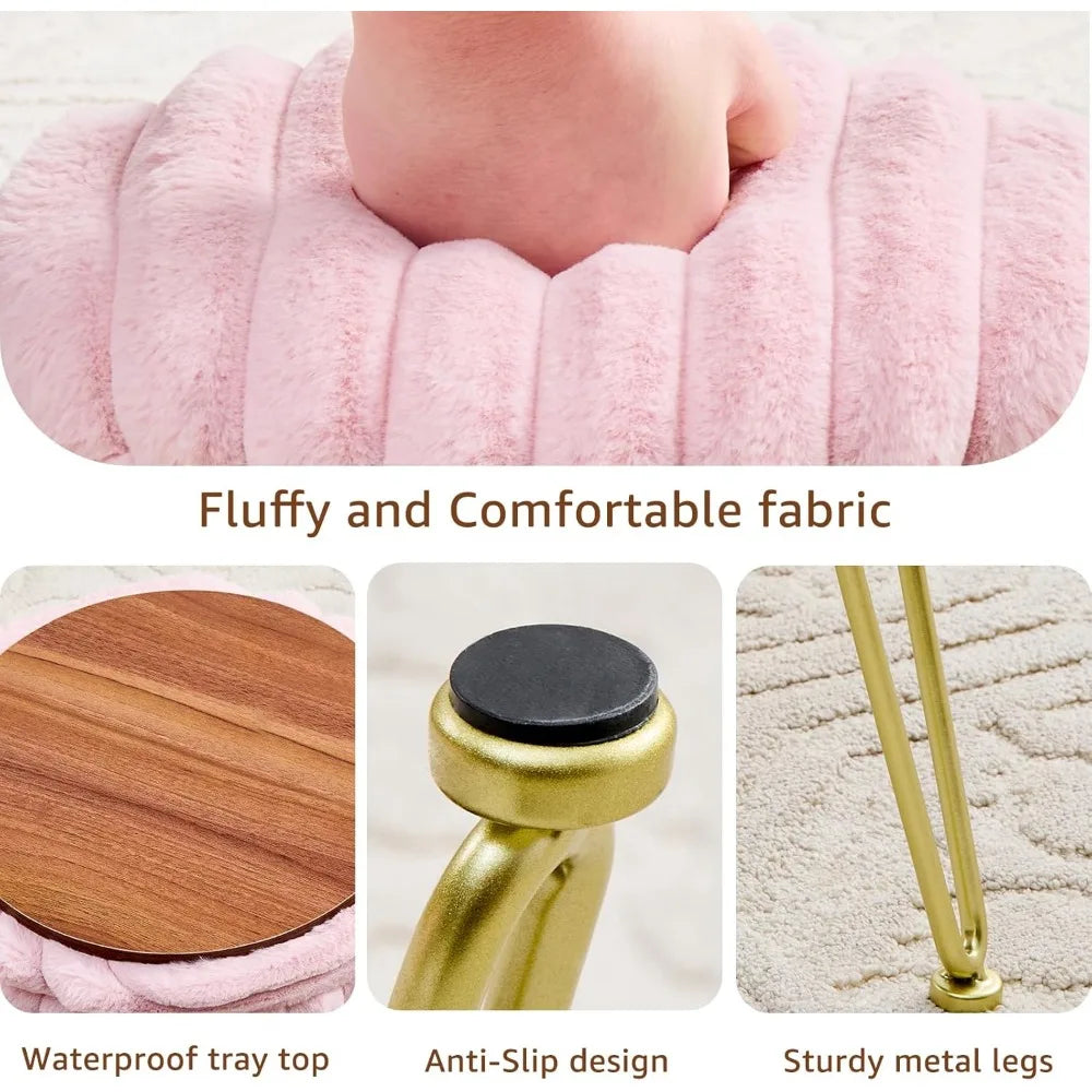 XIUWO Round Faux Fur Ottoman With Storage And Metal Legs