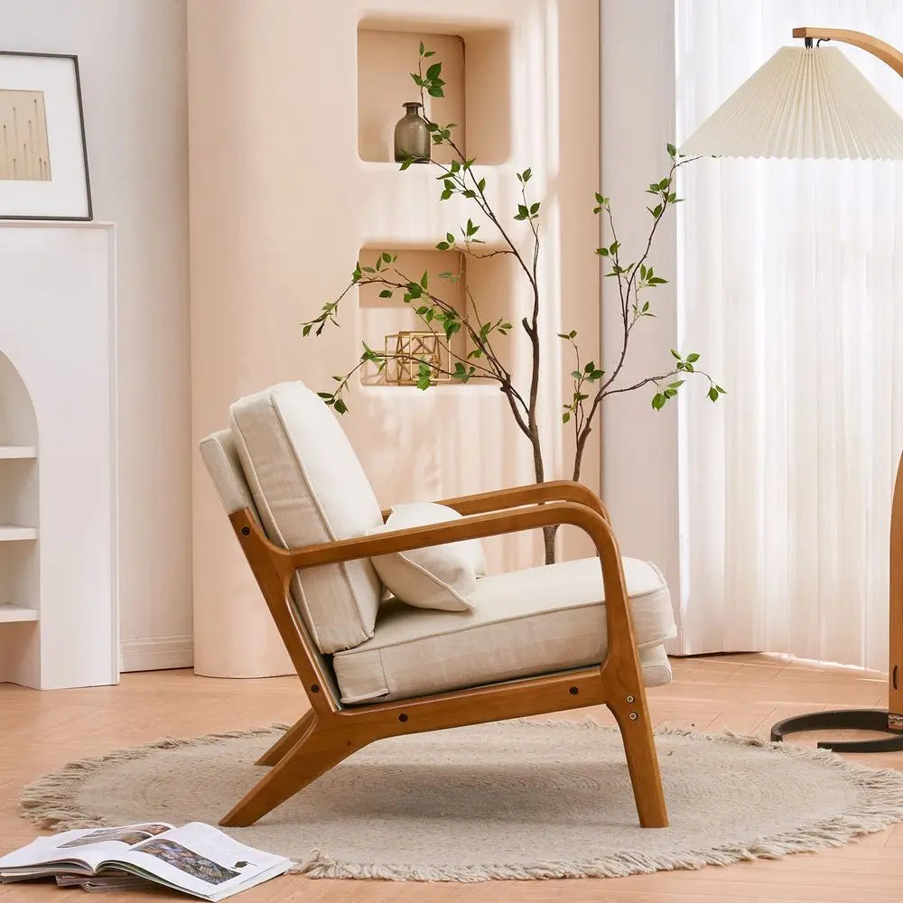 Midcentury Upholstered Reading Chairs With Solid Wood Frames, Soft Cushions and Lumbar Support