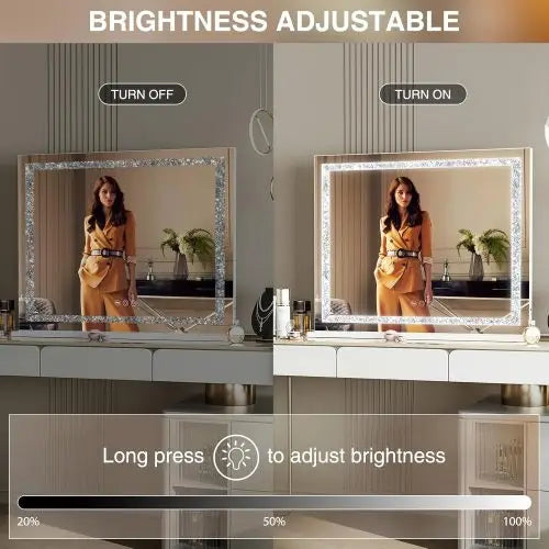 Vanity Mirror with Lights 31.5" x 22.8" Makeup Mirror with Crystal Light Strip and Hollywood Vanity Mirror