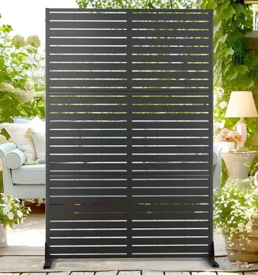 Freestanding Metal Privacy Screen Panel, 3-Panel Outdoor Decorative Divider with Stand,Weatherproof Fence for Patio Garden Deck
