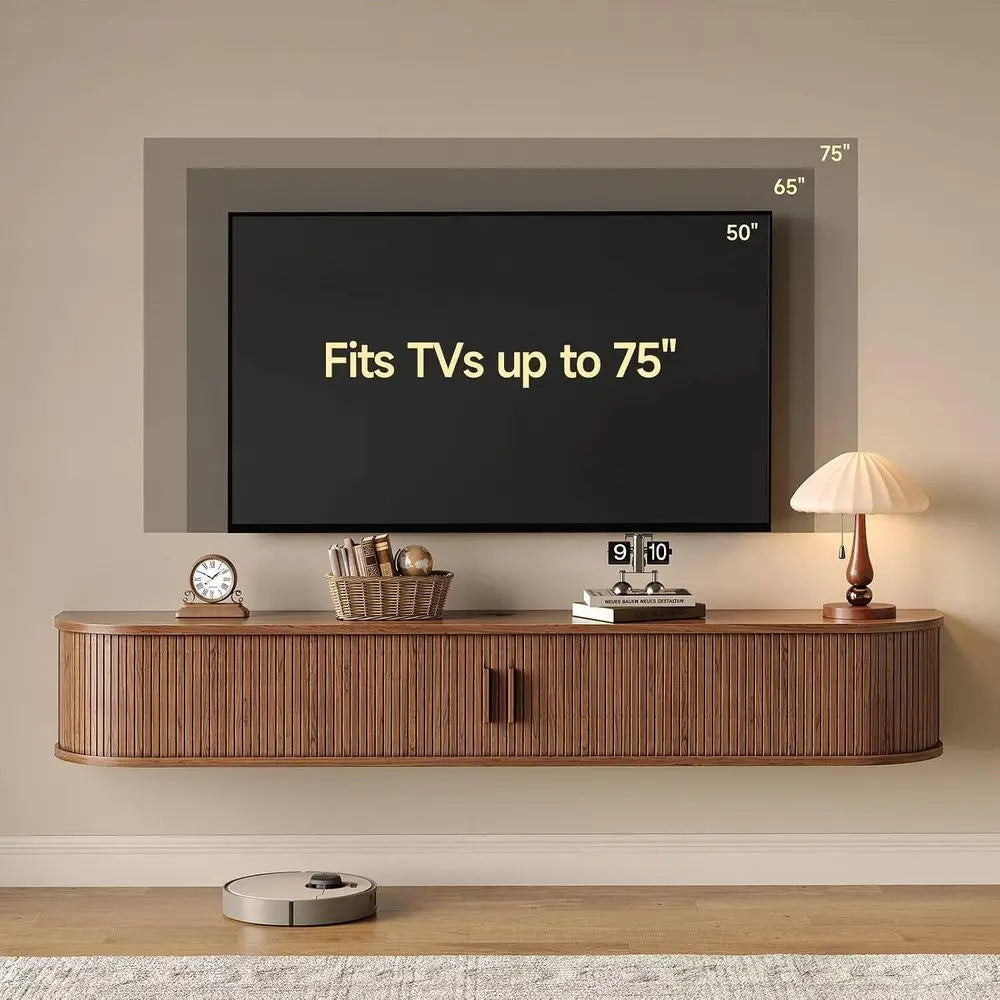 Floating TV Stand With Power Outlet And Remote LED Lighting
