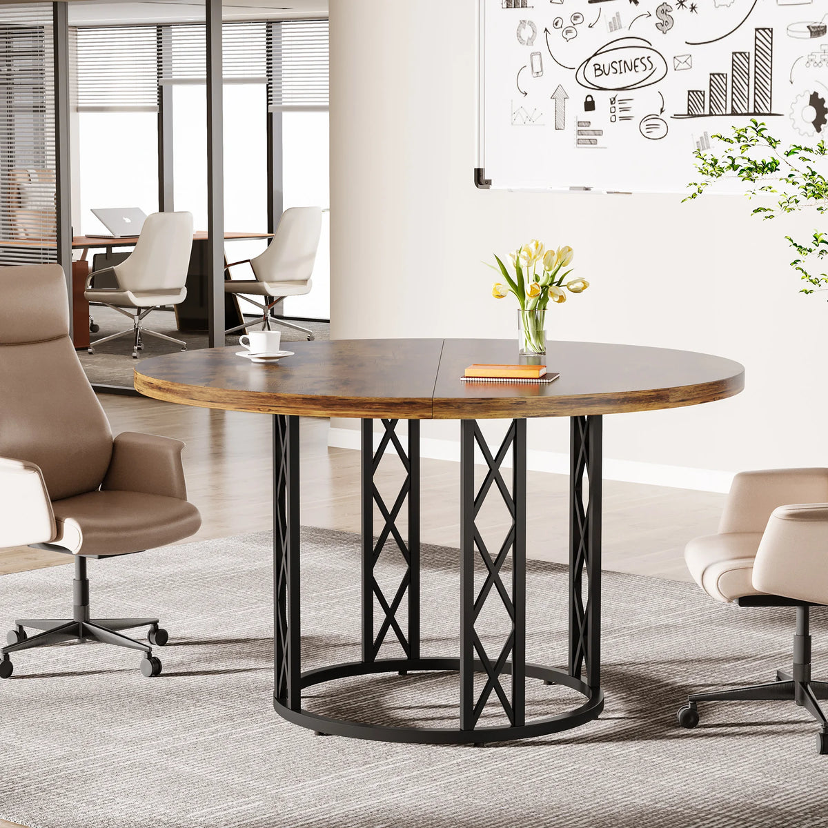 Tribesigns Round Wood Dining Table For 6 People Kitchen