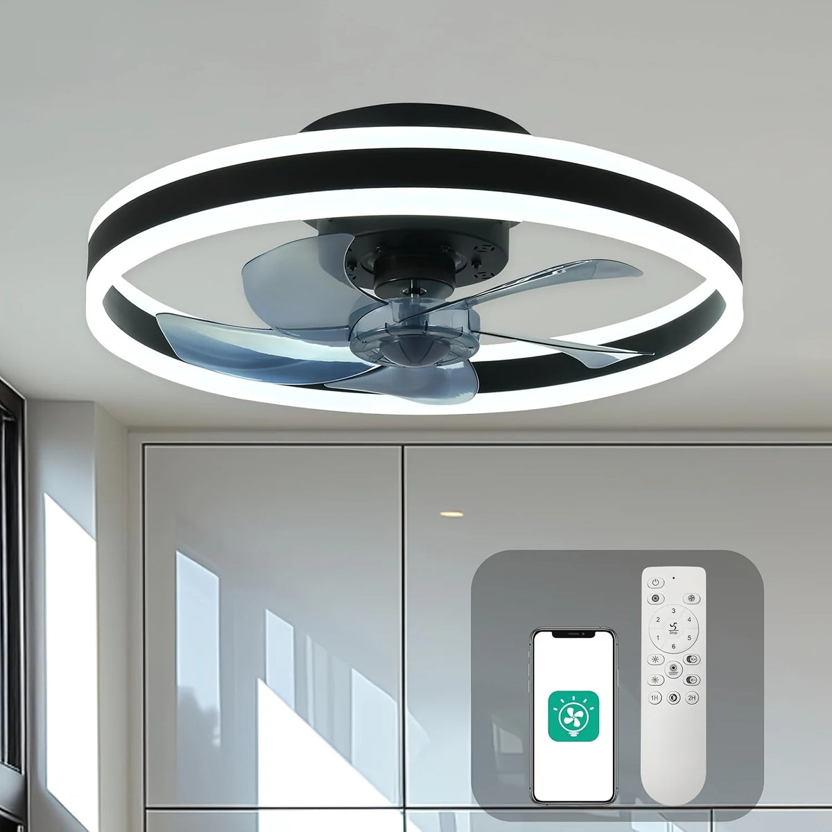 Orison Ceiling Fan With Remote Control Low Profile LED Indoor