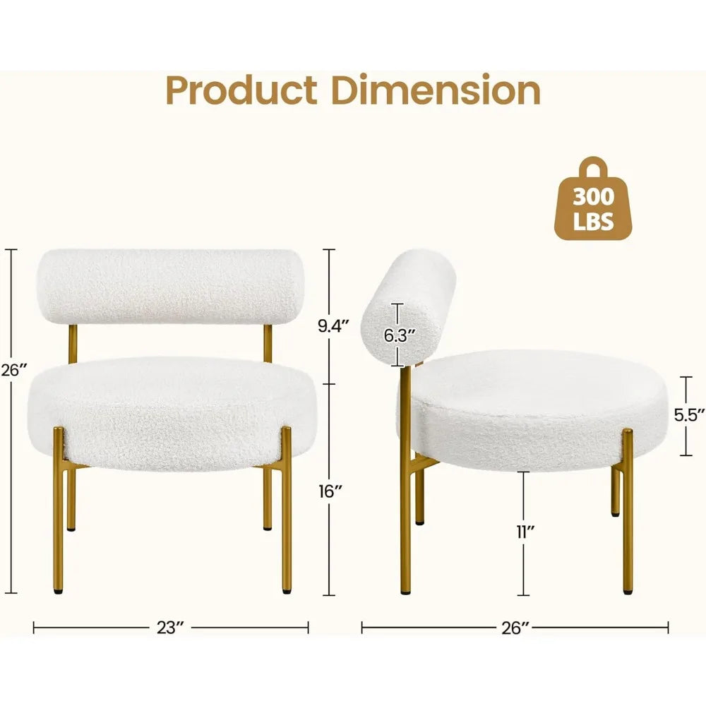 Contemporary Vanity Chair With Boucle Fabric And Gold Metal Legs