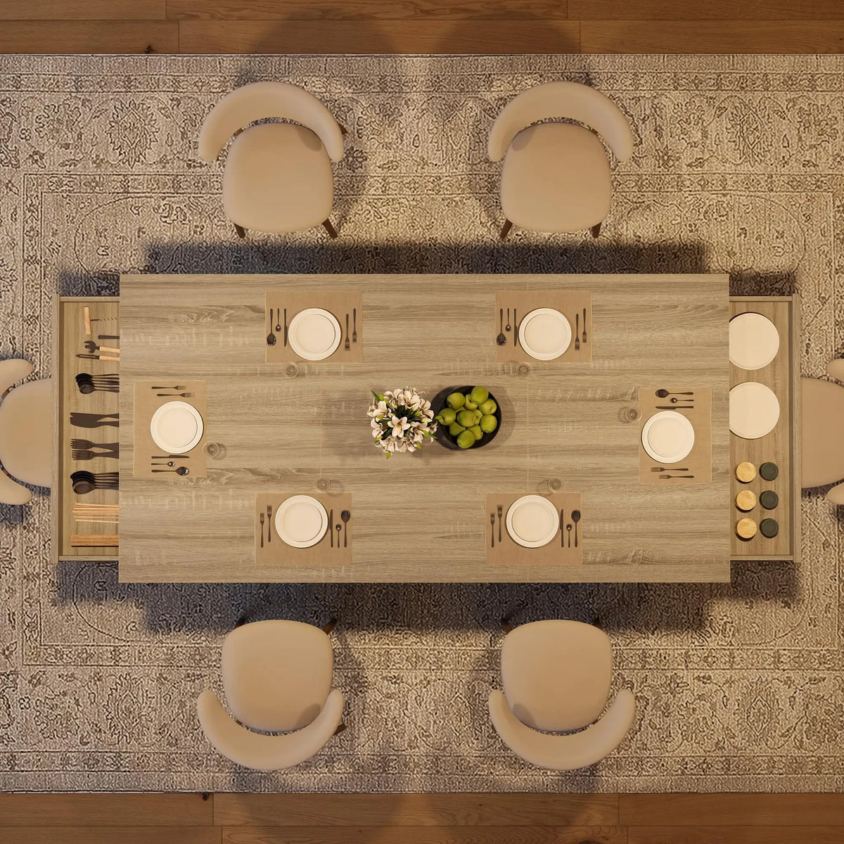 HobbyLane Rustic Wood Dining Table With Storage Drawers
