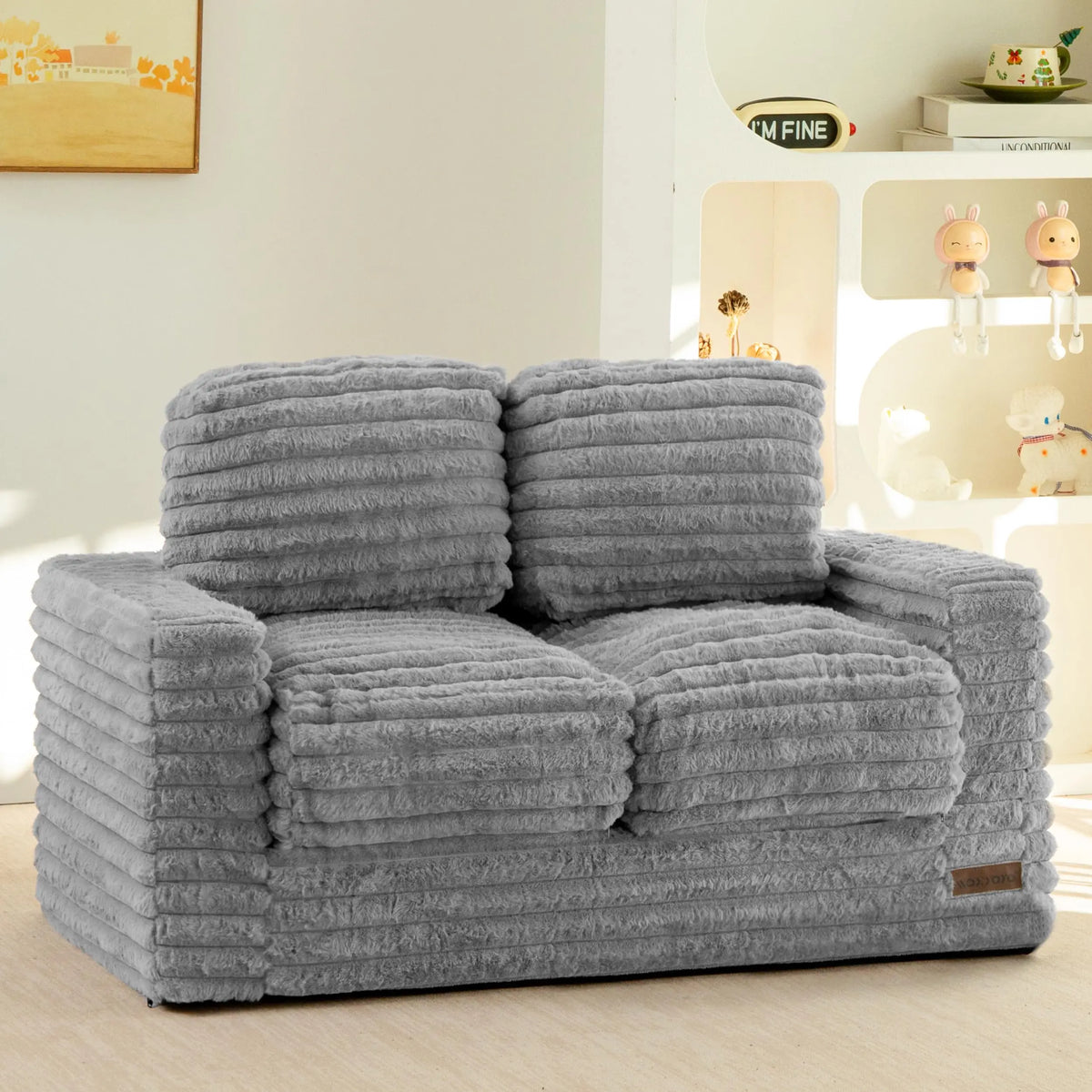 XIUWO Kids Bean Bag Chair With Pillows Faux Fur Comfort