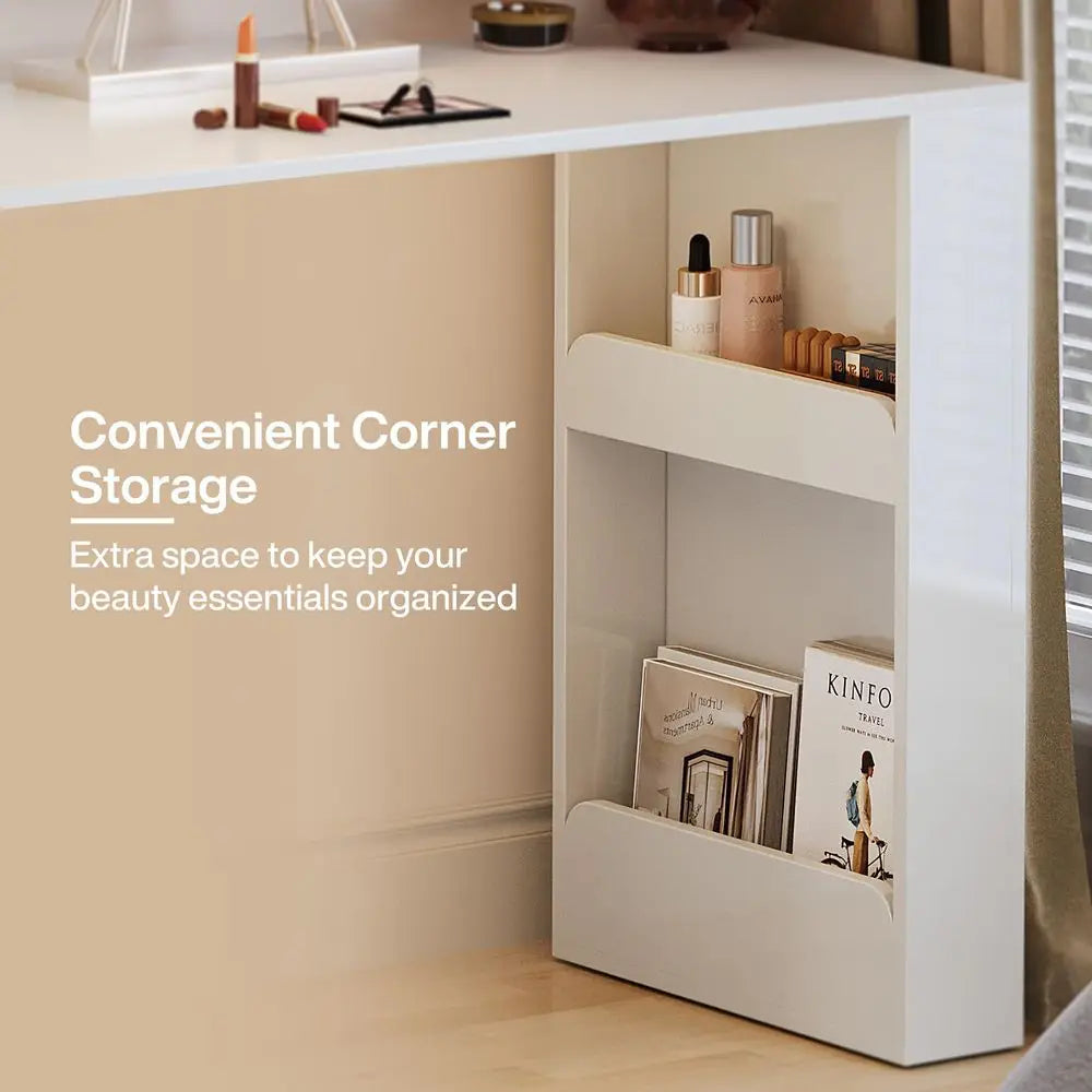 XMSJ Corner Vanity Desk With Drawers And Reversible Storage Cabinet