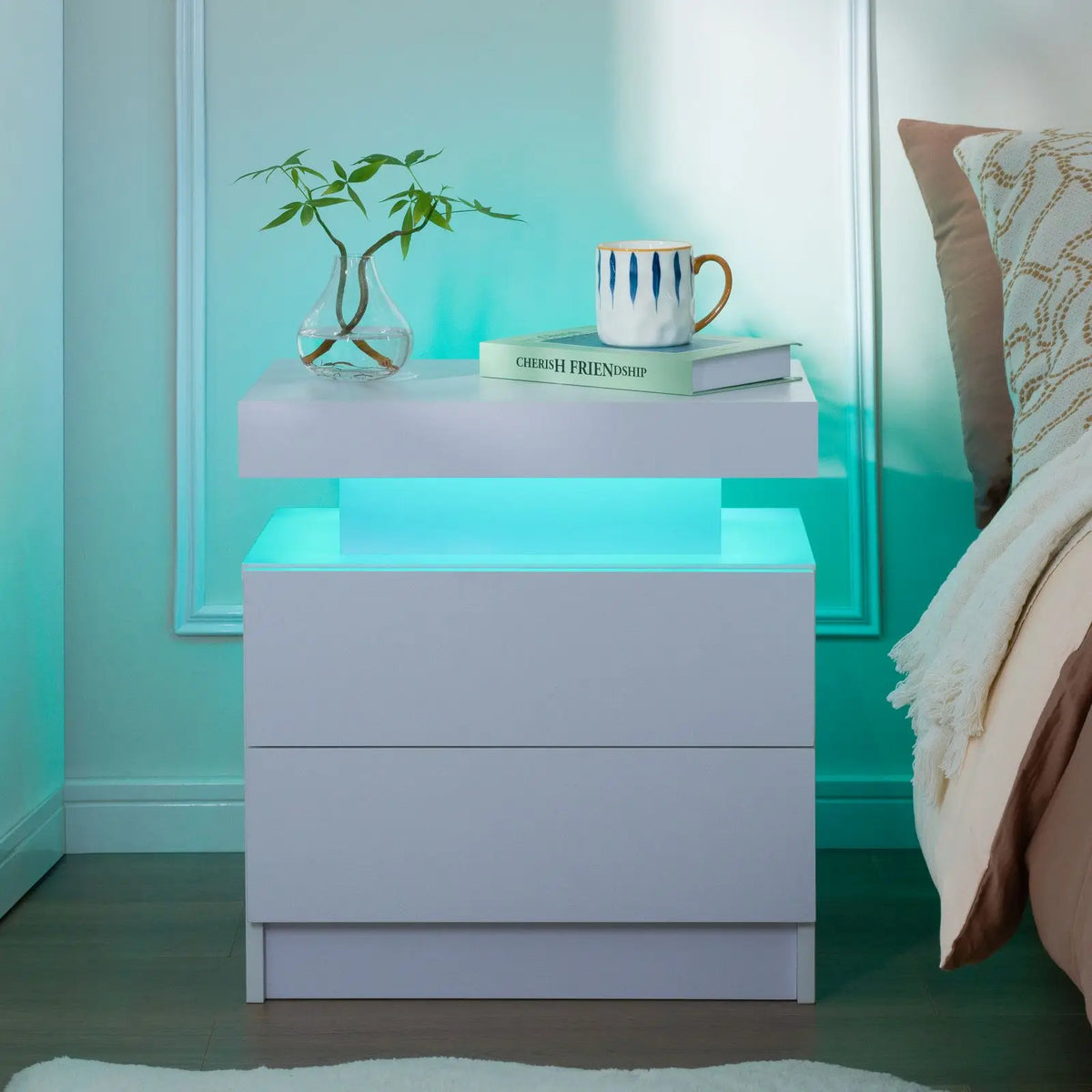 Cubehom Nightstand Set Of 2 With LED Drawers And Lighting