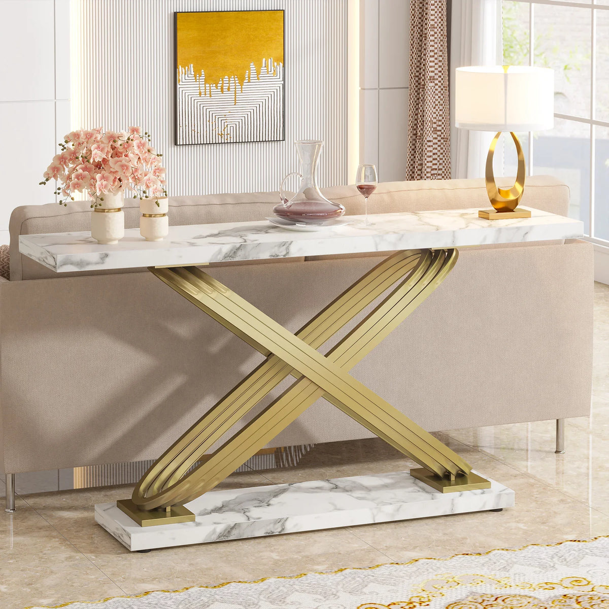 Tribesigns Modern Faux Marble Entryway Console Table for Sofa