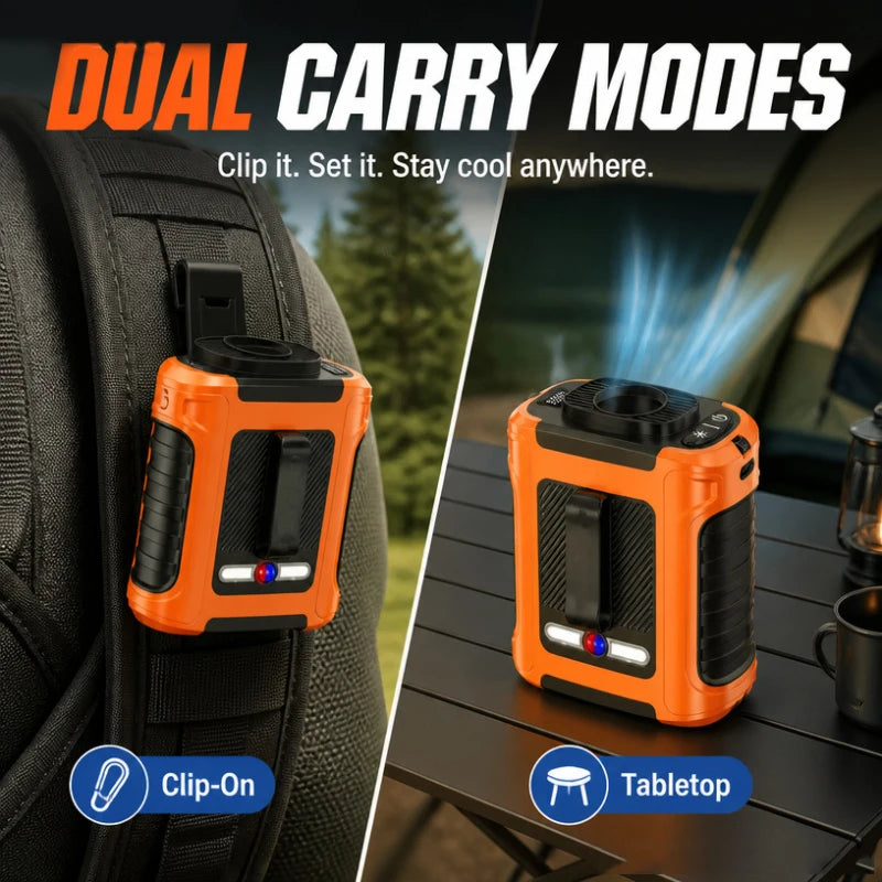 Portable Waist Fan with 8000mAh Rechargeable Battery LED Light Brushless Motor 5 Speed Levels Lasts 5-8 Hours for Outdoor Use
