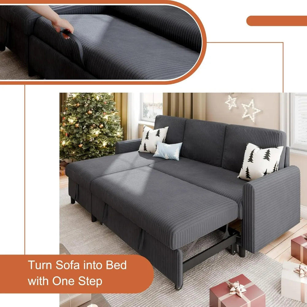 Vongrasig Convertible L Shaped Sleeper Sofa Bed With Storage Chaise
