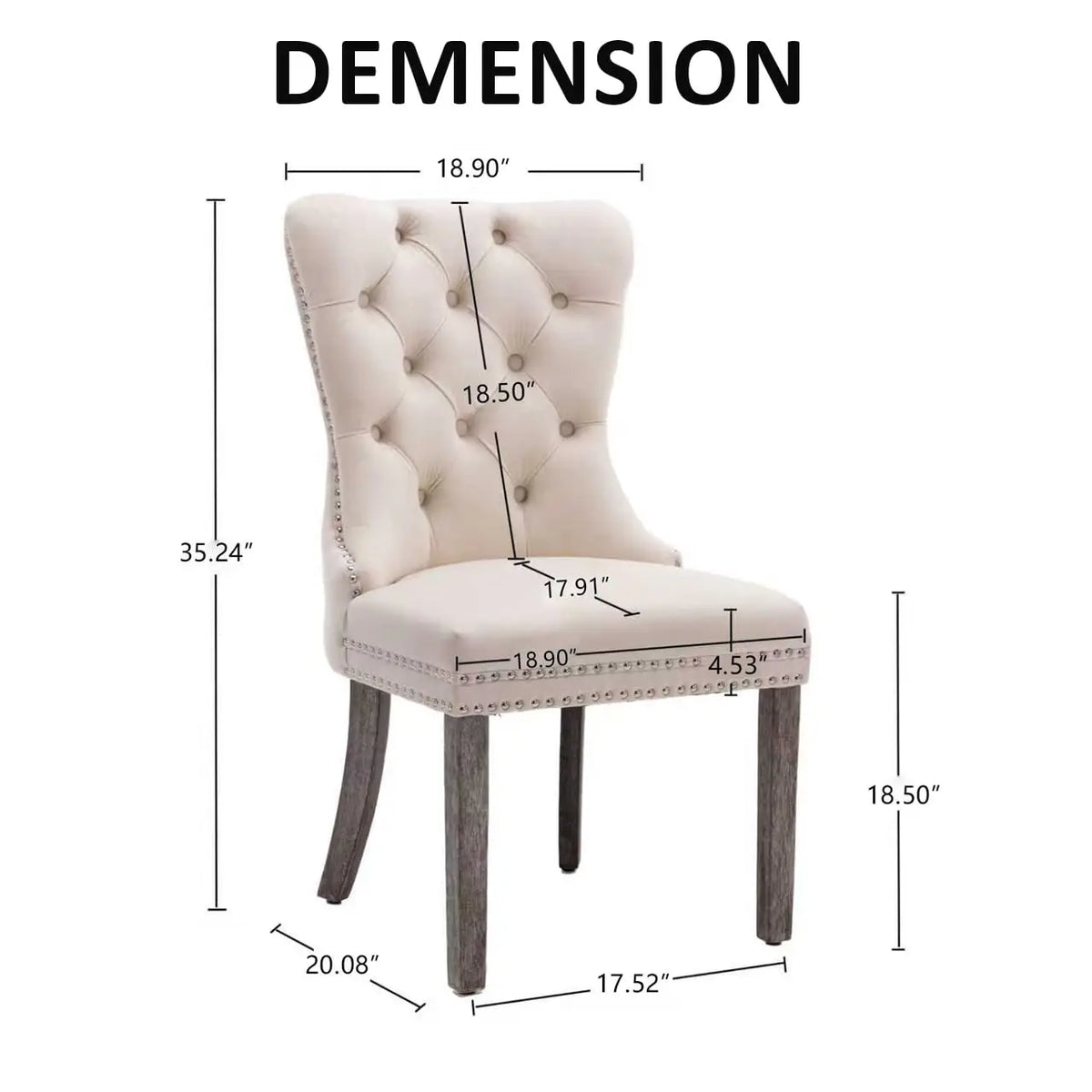 Velvet Upholstered Tufted Dining Chair with Nailhead Trim & Ring Pull, Solid Wood Legs, Modern Kitchen Chair, Set of 4, Custom