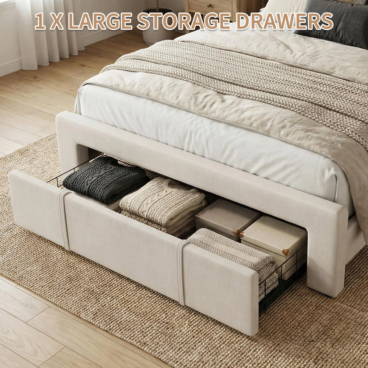 Upholstered Platform Bed Frame With Storage Drawers And Tufted Headboard
