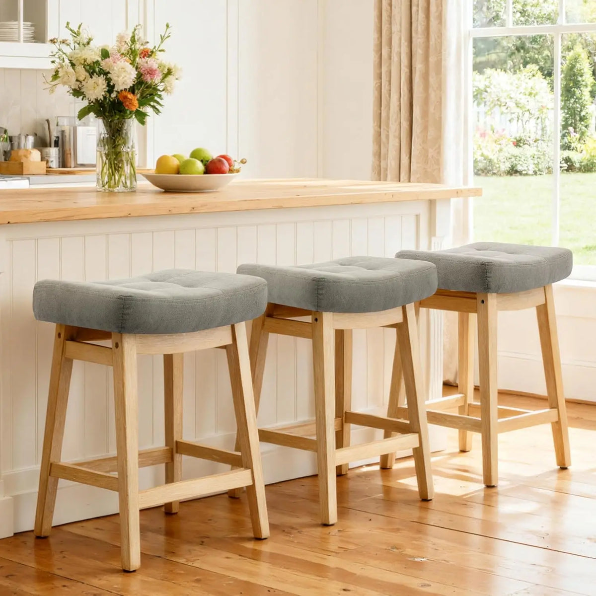 Backless Farmhouse Bar Stools for Kitchen Counter and Island Seating