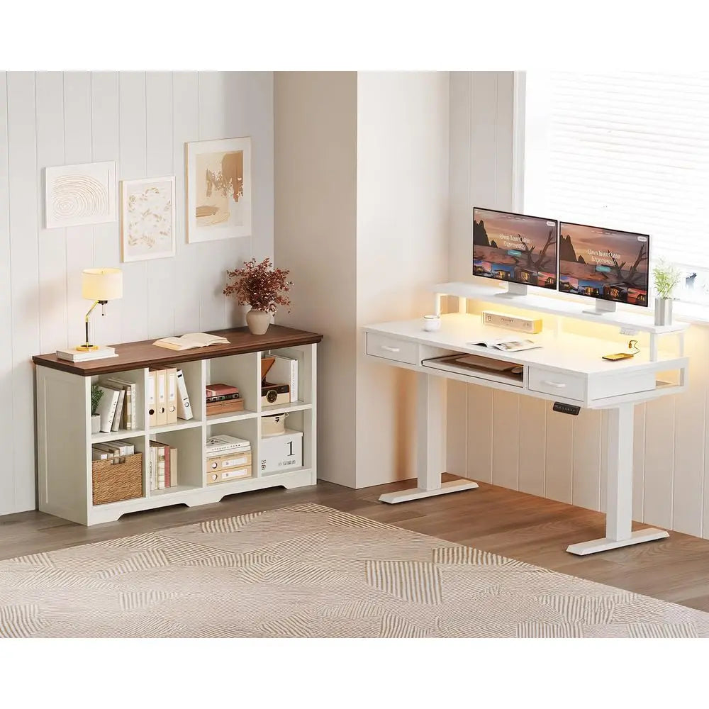 8 Cube Organizer Bookcase, Modern Farmhouse Open Shelf for Storage Bins amp Decor, Display Bookshelf Console Closet for Living