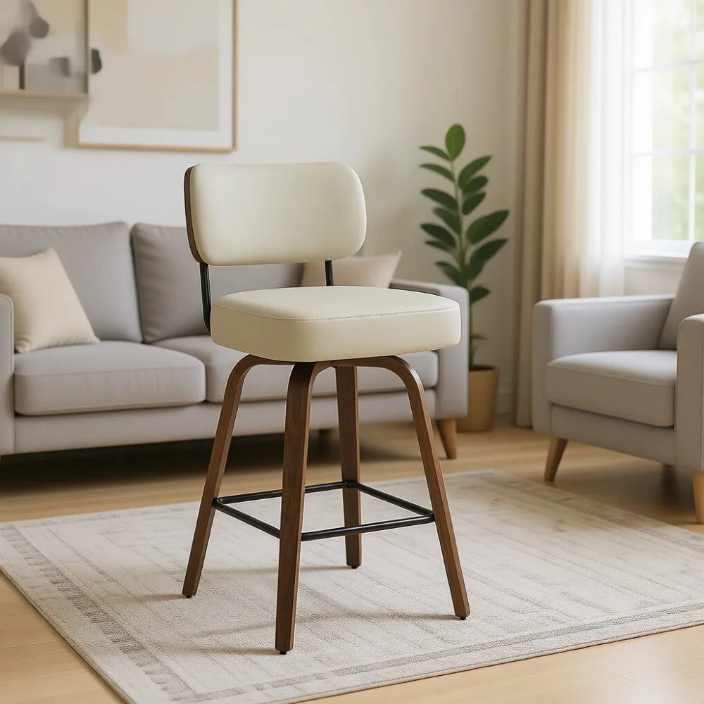 Set Of Three Comfortable Upholstered Counter Height Bar Stools Backrest