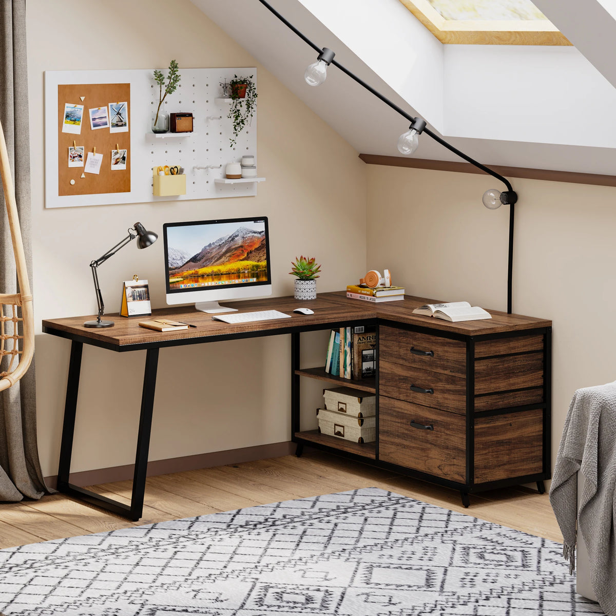 Tribesigns Reversible L Shaped Computer Desk With Drawers And Shelves