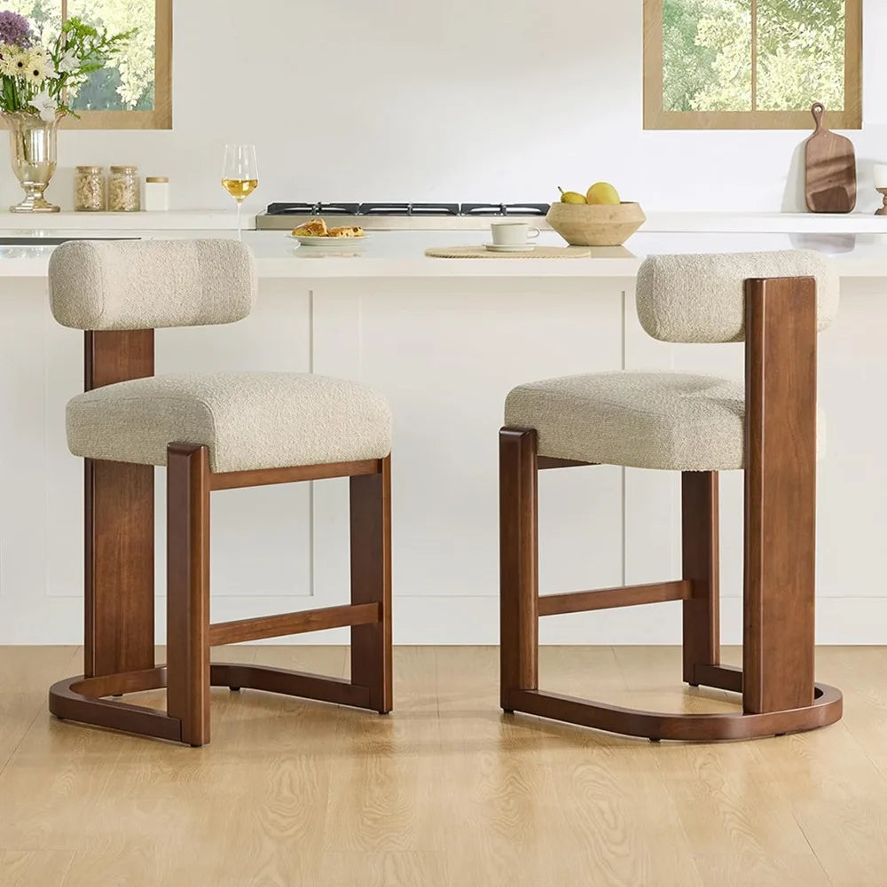 Modern Bar Stools Set Of 2 Upholstered With Wood Legs
