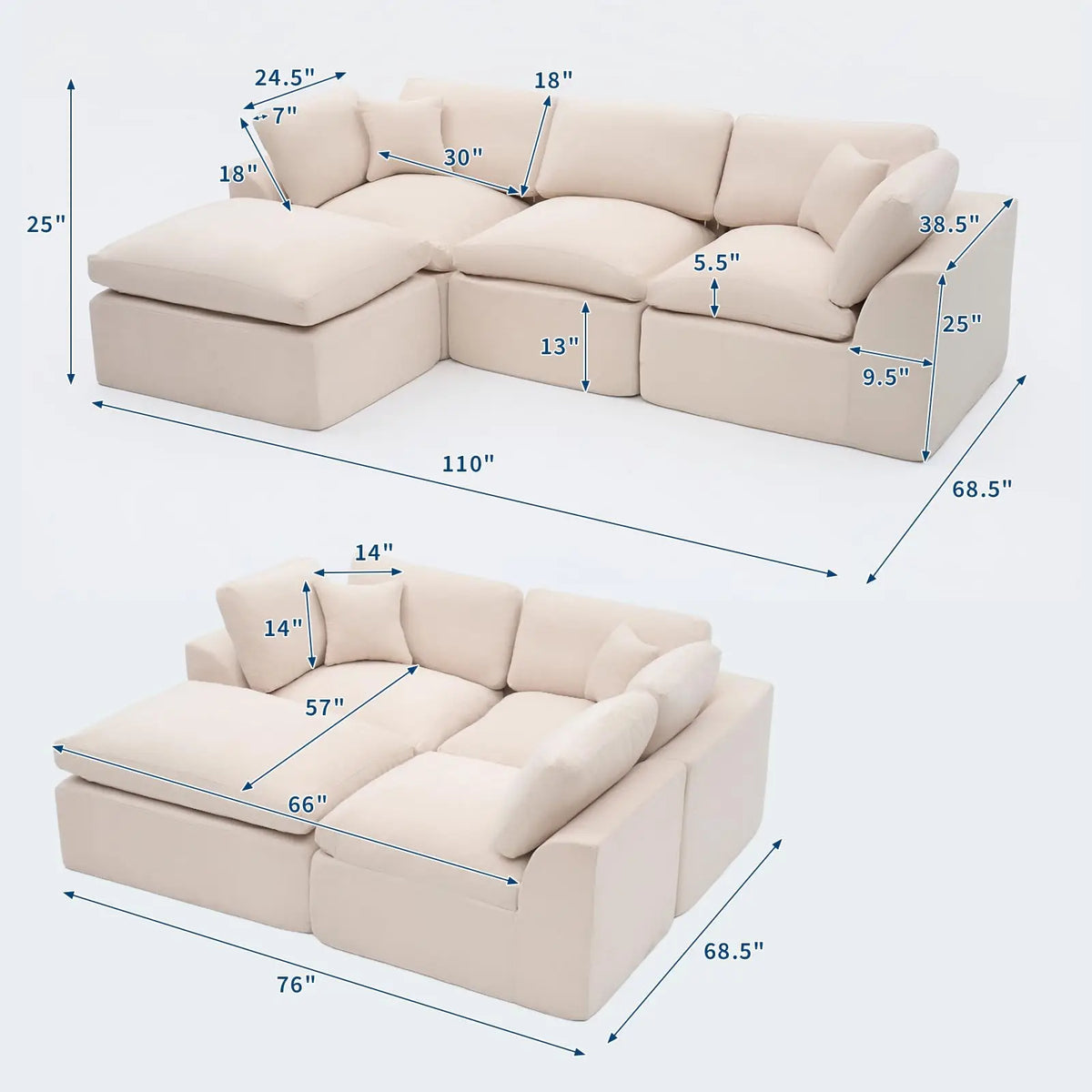 HiMISS Modular Sectional Sofa With Deep Seat Memory Foam Comfort