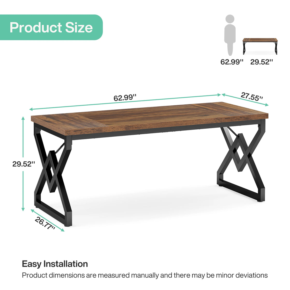 Tribesigns Industrial Executive Desk With Thick Tabletop And Metal Frame